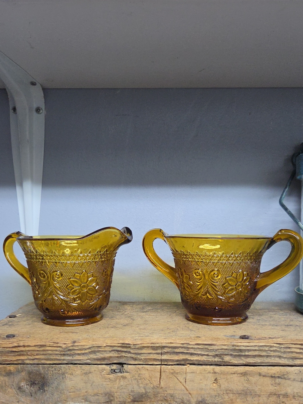 Vintage Indiana Glass Tiara Amber Glass Creamer and Sugar Set